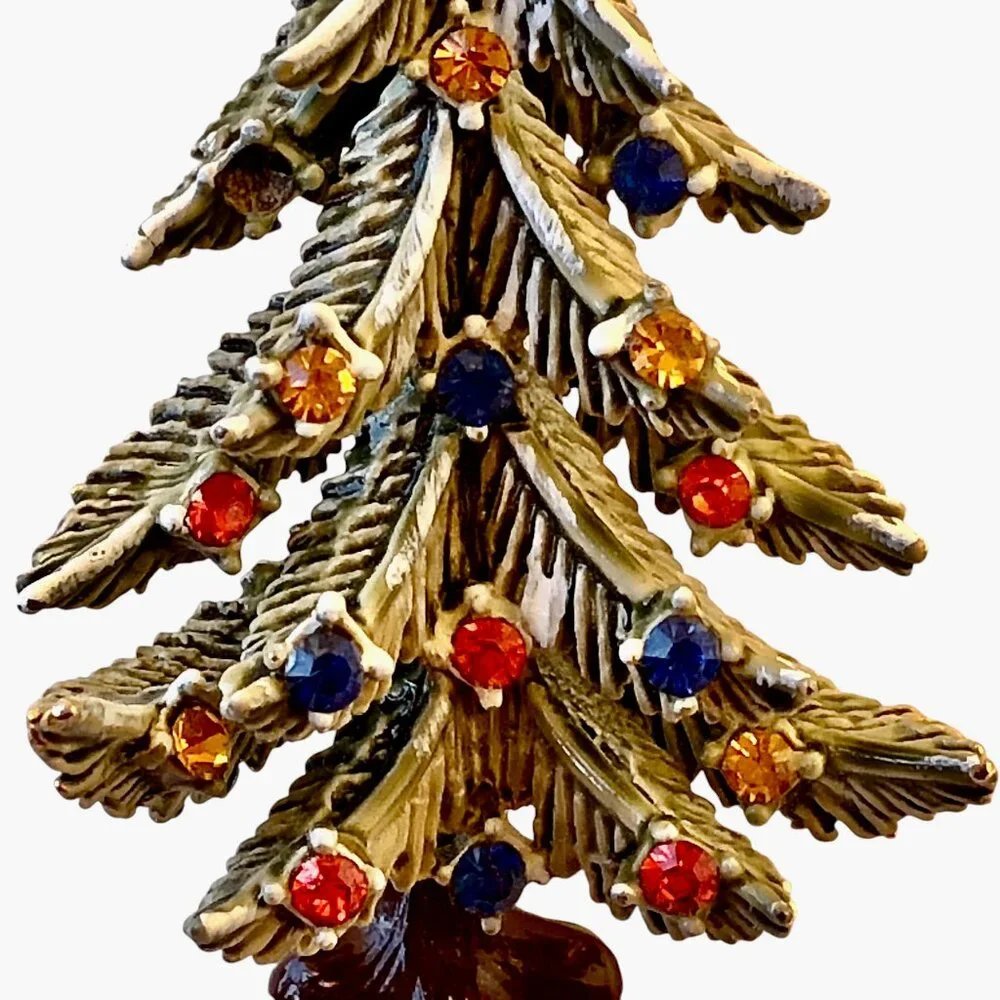 ART Arthur Pepper Vintage Christmas Tree Brooch Multi-Color Rhinestones signed